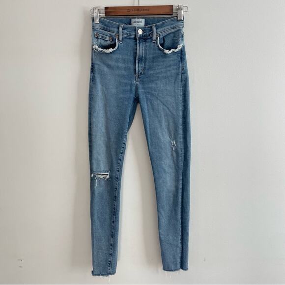 Agolde Women Sophie Ankle Skinny Pentacle Denim Jeans Blue High Waist Distressed - Picture 2 of 10